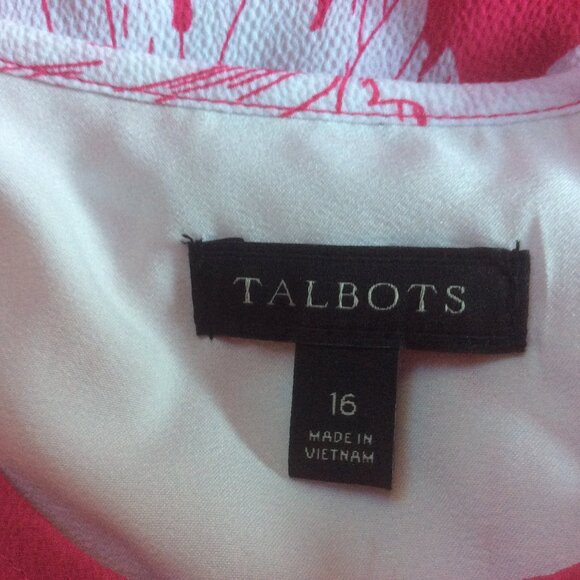 Talbots Bright Pink/White Floral Sleeveless Lined Ruffled Hem Midi Dress Size 16 - Picture 2 of 5